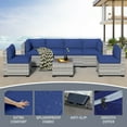 thumbnail image 6 of 7-Piece Outdoor Patio Furniture Set, All-Weather Rattan Sectional Sofa with Waterproof Cushions & Tempered Glass Table, Perfect for Garden, Poolside, Backyard (Navy Blue), 6 of 8
