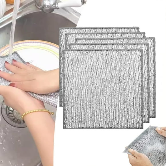 PinesC Multipurpose Wire Dishwashing Rags for Wet and Dry, 2024 New Stainless Steel Dish Washing Net Mesh Cloth, Metal Cleaning Cloth for Kitchen Washing Dishes (5 Pcs)