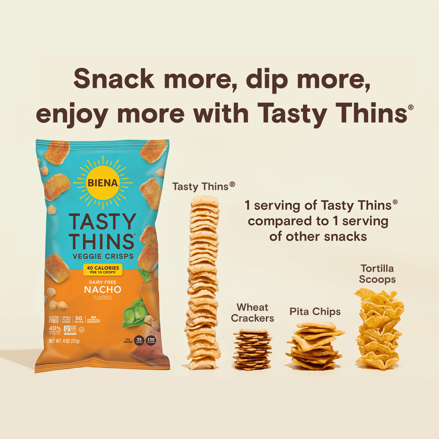(2 pack) Biena Tasty Thins Nacho Flavored Veggie Crisps, 4 oz