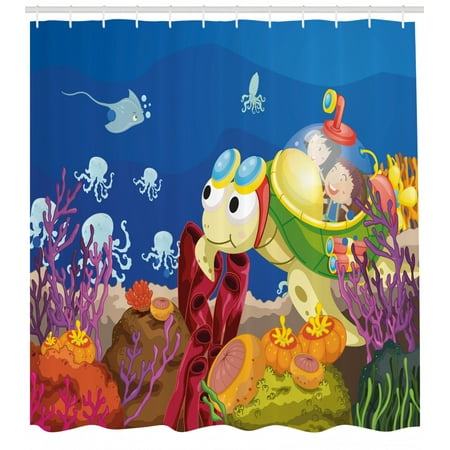 Turtle Shower Curtain Funny Cartoon Character Carrying Kids