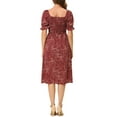 thumbnail image 4 of INSPIRE CHIC Robe d'Été pour Femme, Smockée, Florale, Encolure Carrée, Manches Courtes Bouffantes, Robe Midi, TG, Rouge Foncé, 4 of 6