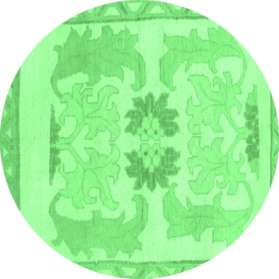 Ahgly Company Indoor Round Abstract Emerald Green Modern Area Rugs, 8' Round