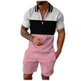 thumbnail image 2 of toraway Automne Costumes pour Hommes Coupe Ajustée 2 Pcs Chemise Décontractée à Contraste de Couleurs Mode à Fermeture Éclair Col à Revers Manches Courtes Deux Pièces TG, 2 of 4