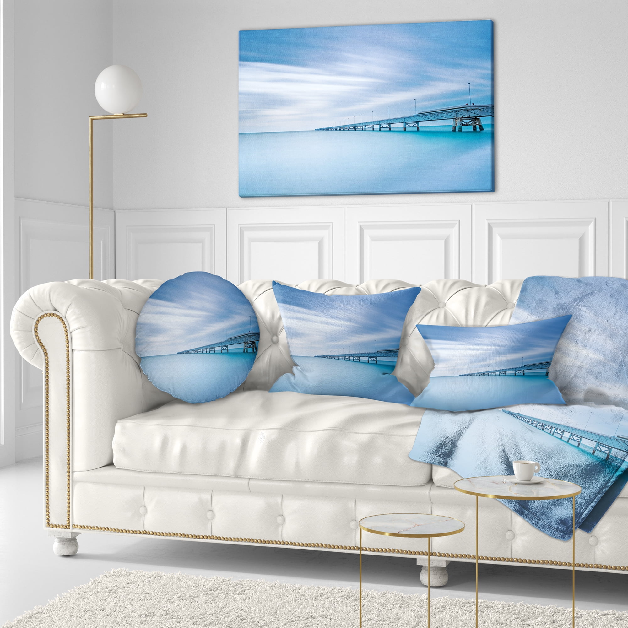 Designart Industrial Pier in the Sea - Seascape Throw Pillow - 12x20