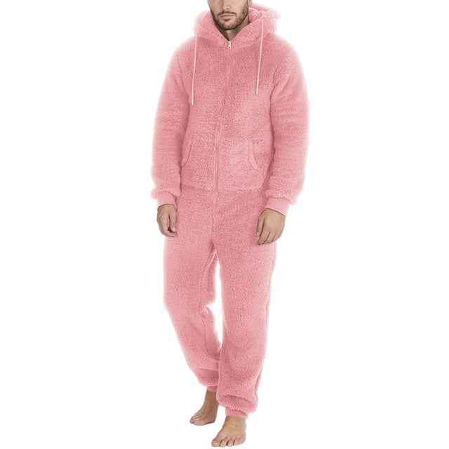Combinaison Pyjama à Capuche pour Homme Tenue Décontractée Confortable Chaude Vêtement de Nuit Fermeture Éclair Manches Longues Tenue d'Hiver pour Homme