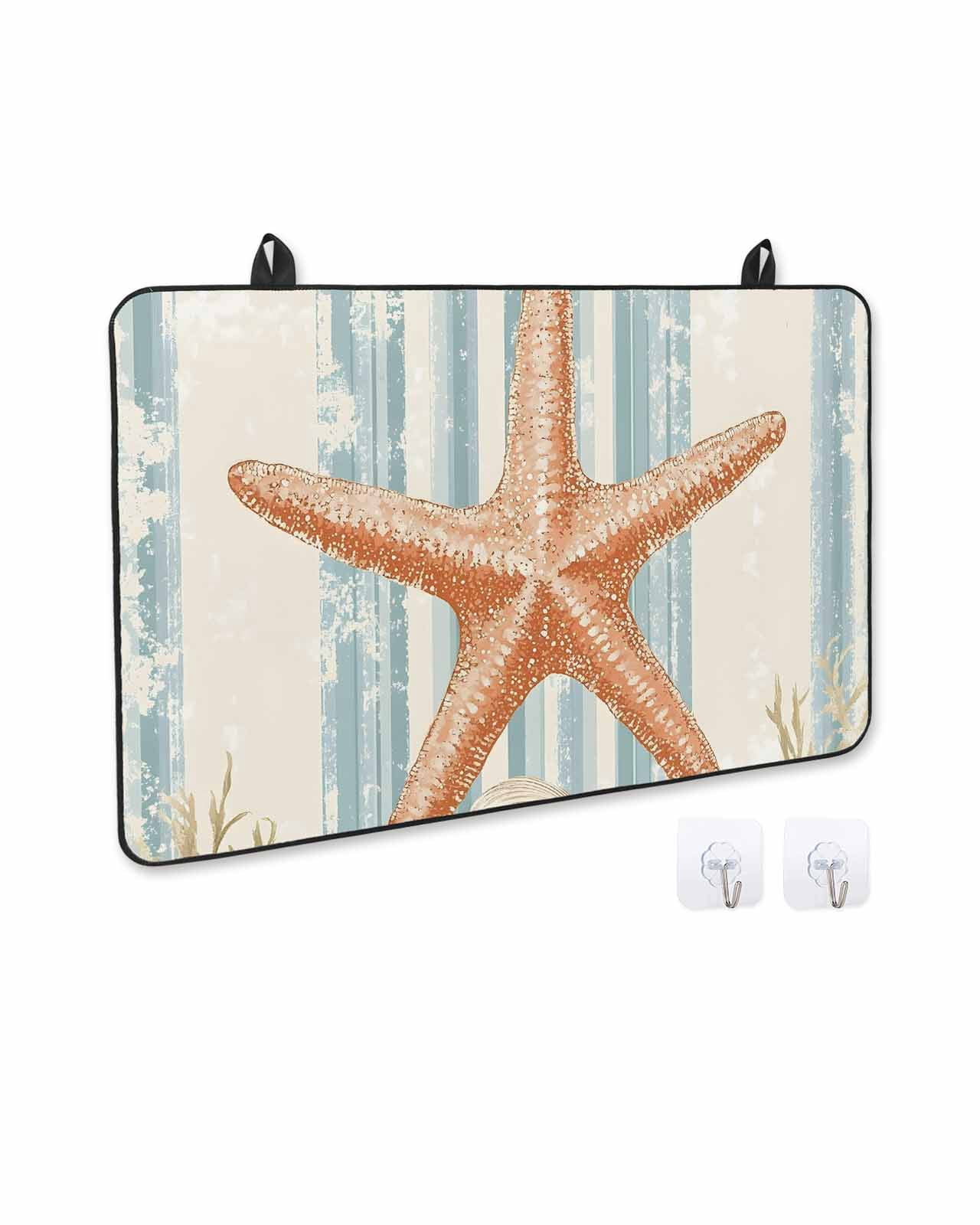 nqOlkjepod Large Induction Cooktop Protector Mat 36"x21", Coastal Starfish Stove Top Covers for Electric Stove, Ocean Watercolor Coral Stripe Stove Burner Cover Mats, Glass Top Stove Cover