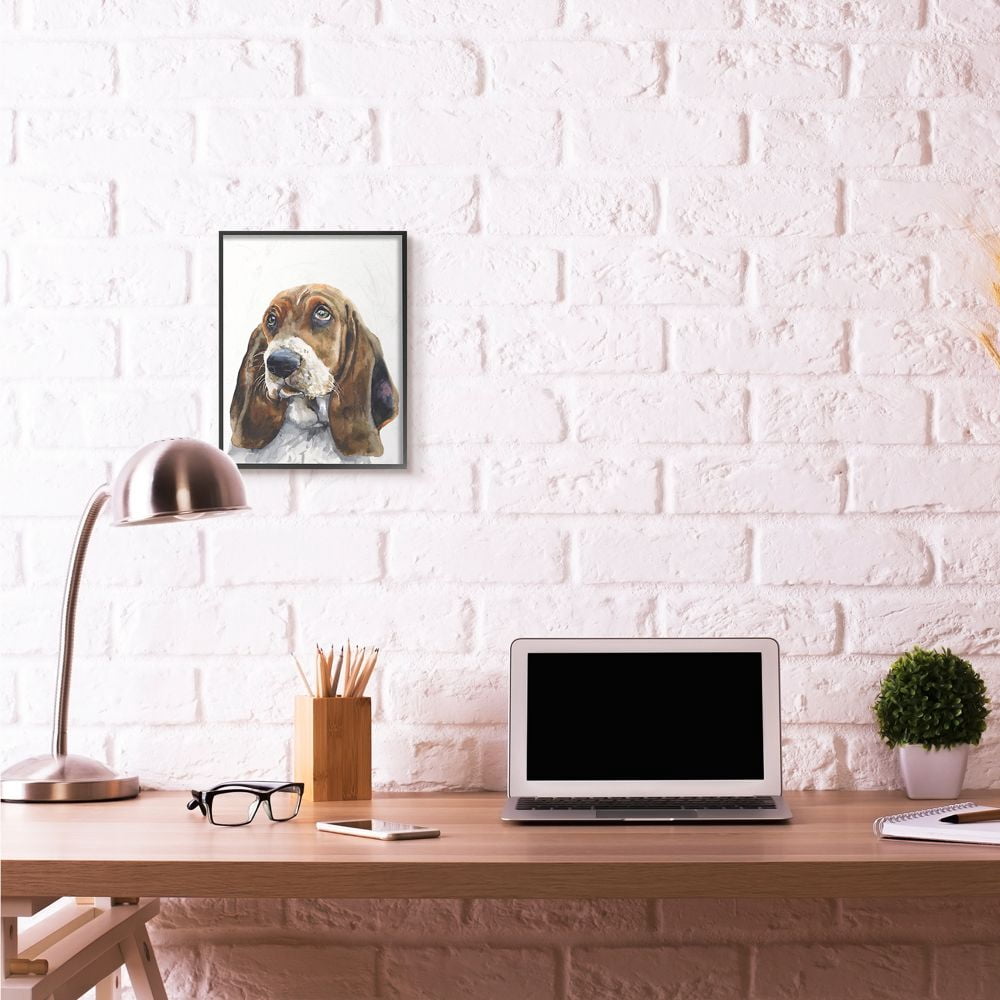 Stupell Industries Basset Hound Dog Pet Animal Watercolor Painting Framed Giclee Texturized Art by George Dyachenko