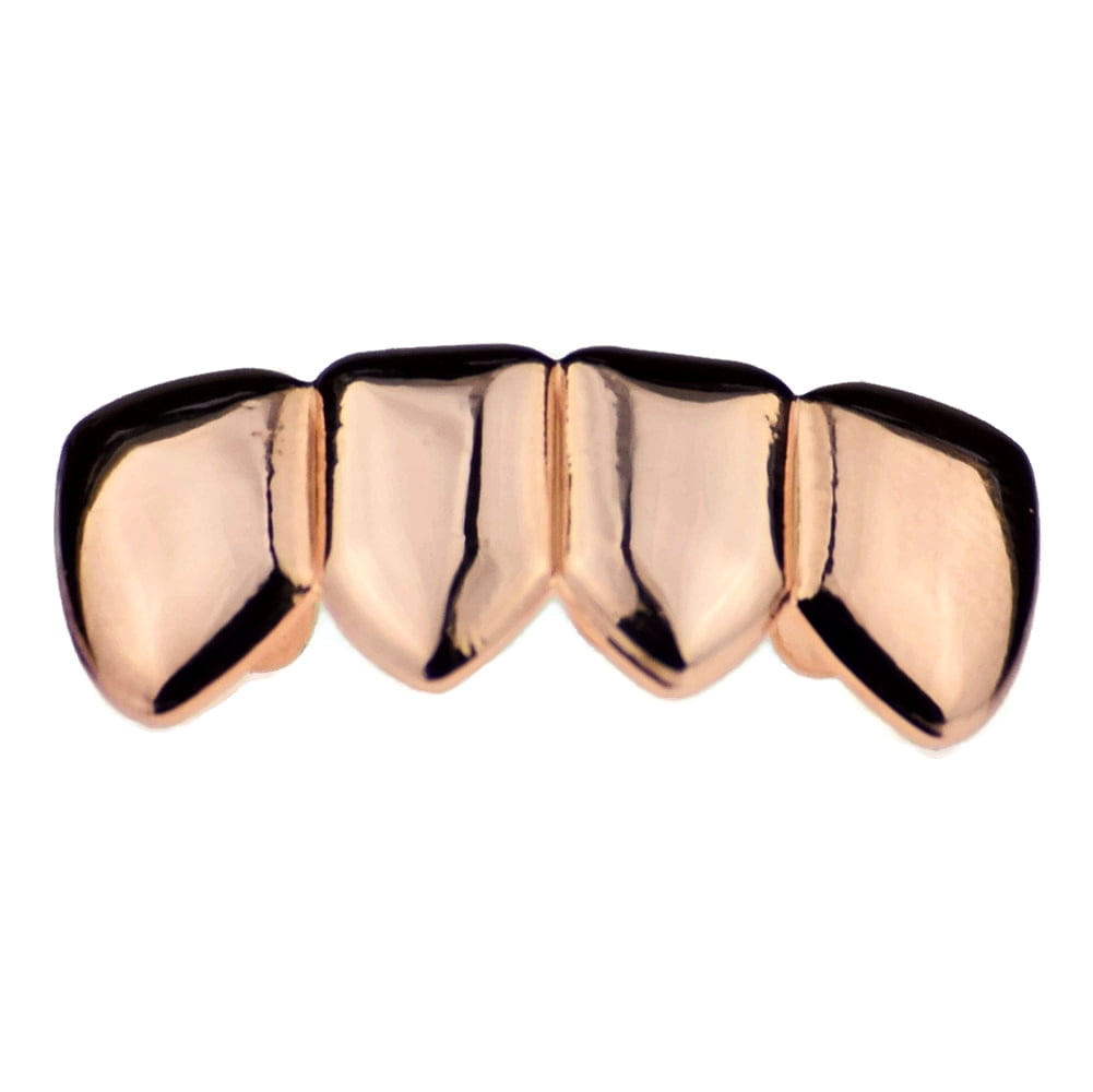 14k Rose Gold Plated Grillz Quad Teeth 4 Four Tooth Bottom Lower Plain