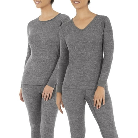 Fruit of the Loom Women's Long Underwear Waffle Crew and V-Neck Thermal Top, 2-Pack