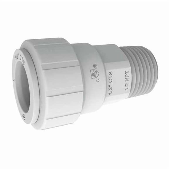 John Guest Push-Fit Adapter Fitting, 1/2 in Tube Size, Plastic, White PSEI012026