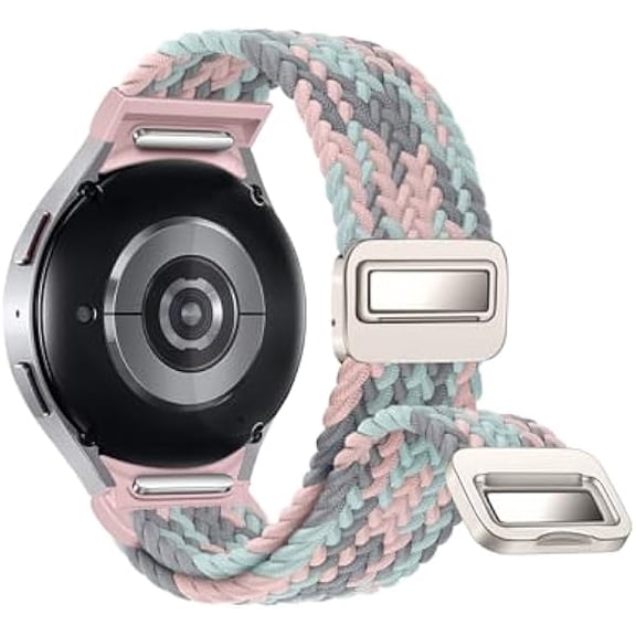 One Click No Gap Braided Bands Compatible with Samsung Galaxy Watch 7 6 4 5 FE Band 40mm 44mm/Galaxy Watch 6 4 Classic 47mm 43mm 42mm 46mm/Watch 5 Pro 45mm, 20mm Elastic Nylon Sport Strap Men Women