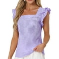 thumbnail image 1 of INSPIRAR CHIC Blusas de Cuadros para Mujeres con Cuello Cuadrado y Mangas de Volante Verano S Púrpura, 1 of 6