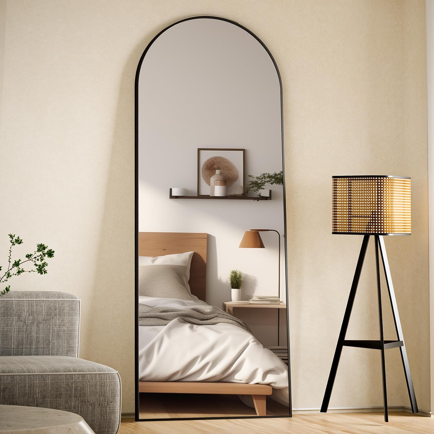 Anyrose 64.2"x21" Arched Full Length Mirror Free-standing Floor Mirror, Black