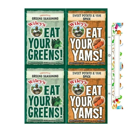 Wileys Vegetable Seasoning Variety 4 Pack Bundle | Greens Seasoning Mix, Yam Seasoning Mix, 2 Packets of Each | with Blank June Street Market Recipe Card (style may vary)…