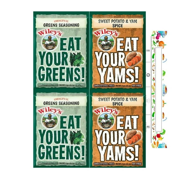 Wileys Vegetable Seasoning Variety 4 Pack Bundle | Greens Seasoning Mix, Yam Seasoning Mix, 2 Packets of Each | with Blank June Street Market Recipe Card (style may vary)…