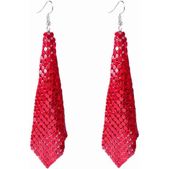 Metal Mesh Grid Sequins Tassel Long Drop Dangle Earrings for Women Trendy Lightweight Charms Disco Vintage Colorful Long Hook Earrings Bridal Wedding Jewelry