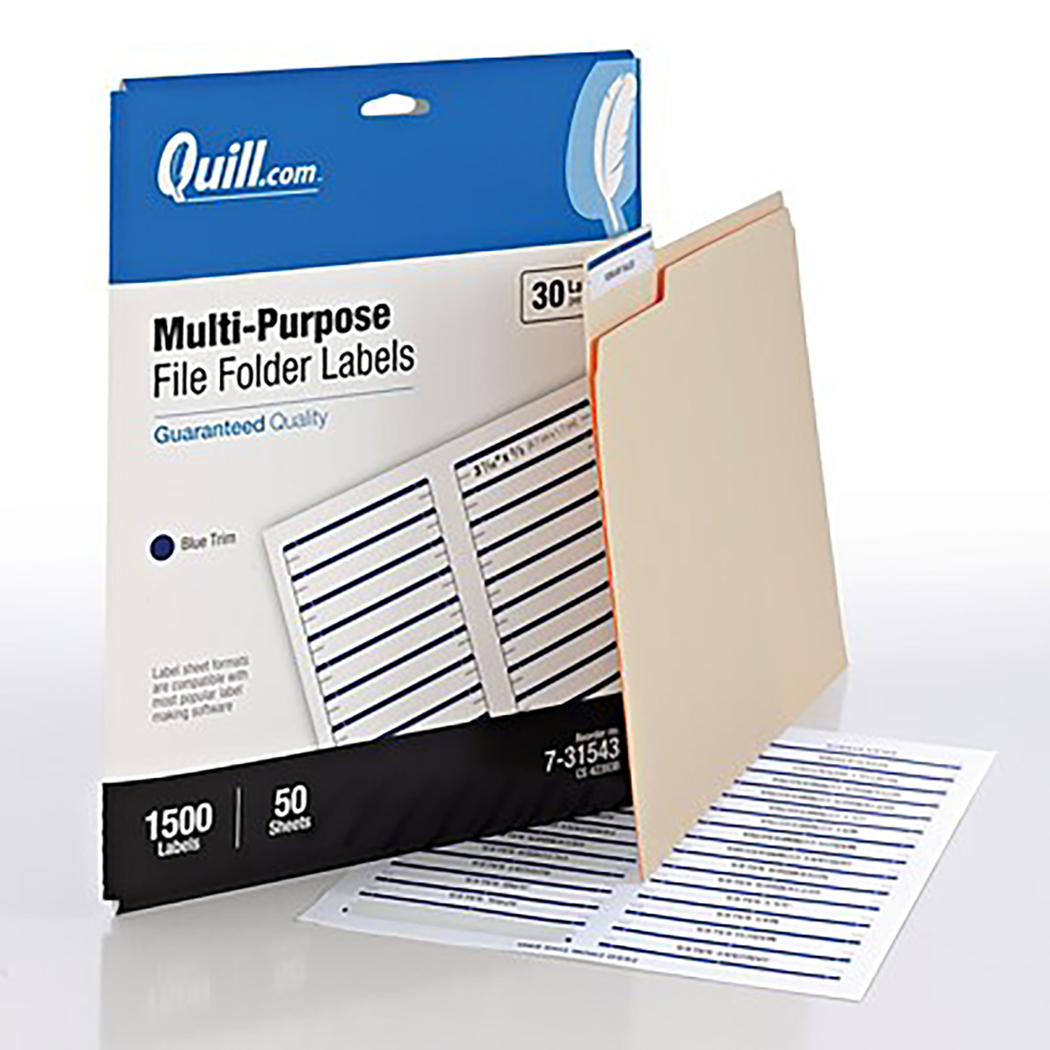 Quill Brand Laser/Inkjet File Folder Labels 2/3" x 37/16" Blue 30