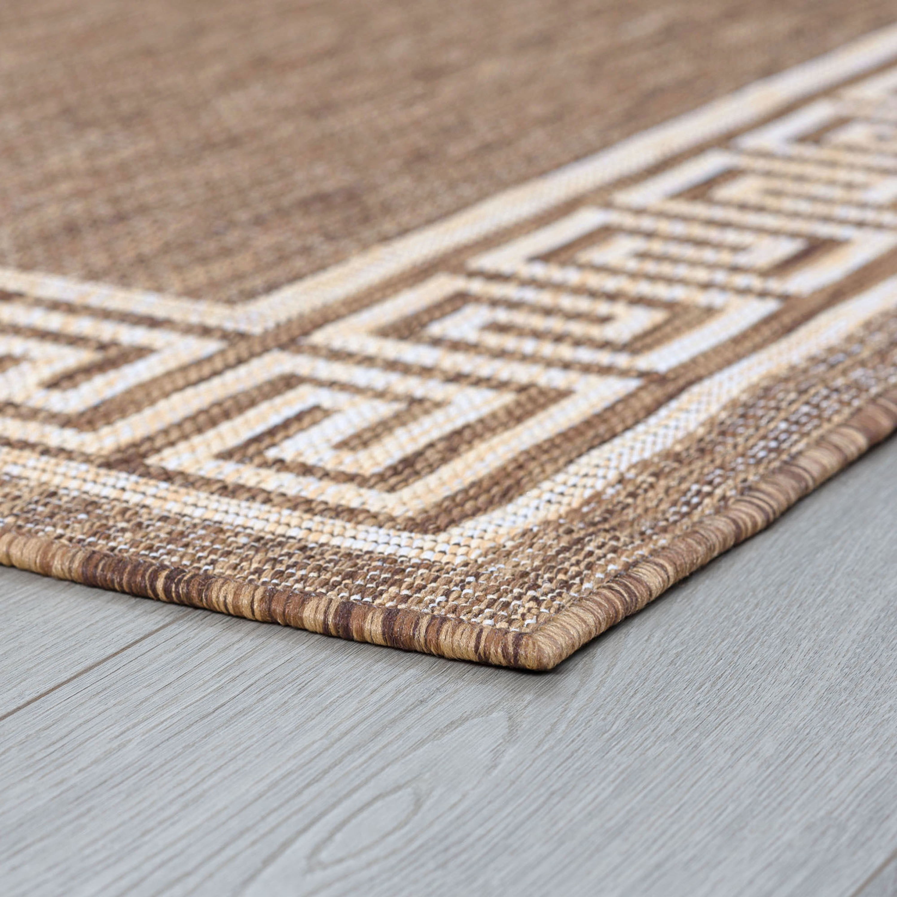 8x10 Water Resistant, Large Indoor Outdoor Rugs for Patios, Front Door Entry, Entryway, Deck, Porch, Balcony | Outside Area Rug for Patio | Brown, Greek Key | Size: 7'10'' x 10'2''