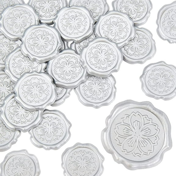 Cherry Blossom Wax Seal Stamp Stickers Silver for Wedding Envelope Self-Adhesive Flower Sealing Lable Decorative Sticker Invitation Card Making Gift Packing Christmas Xmas