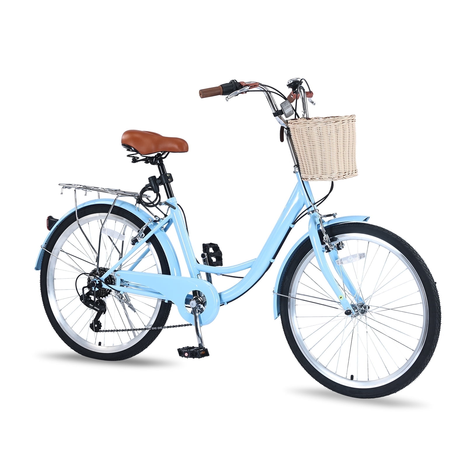 PRIJESSE Women's Lightweight Step-Through Cruiser Bike 26" Wheels 7-Speed Comfortable City Commuter Blue