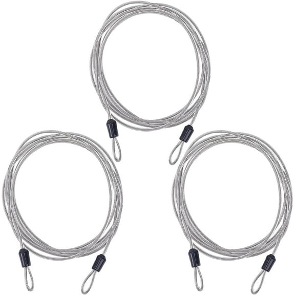 3Pcs 2M/6.6 Feet Long Security Safety Cable Luggage Lock 3mm(1/8th Inch) Stainless Steel Safety Cable Wire Rope Double Loop Lightweight Security Chains