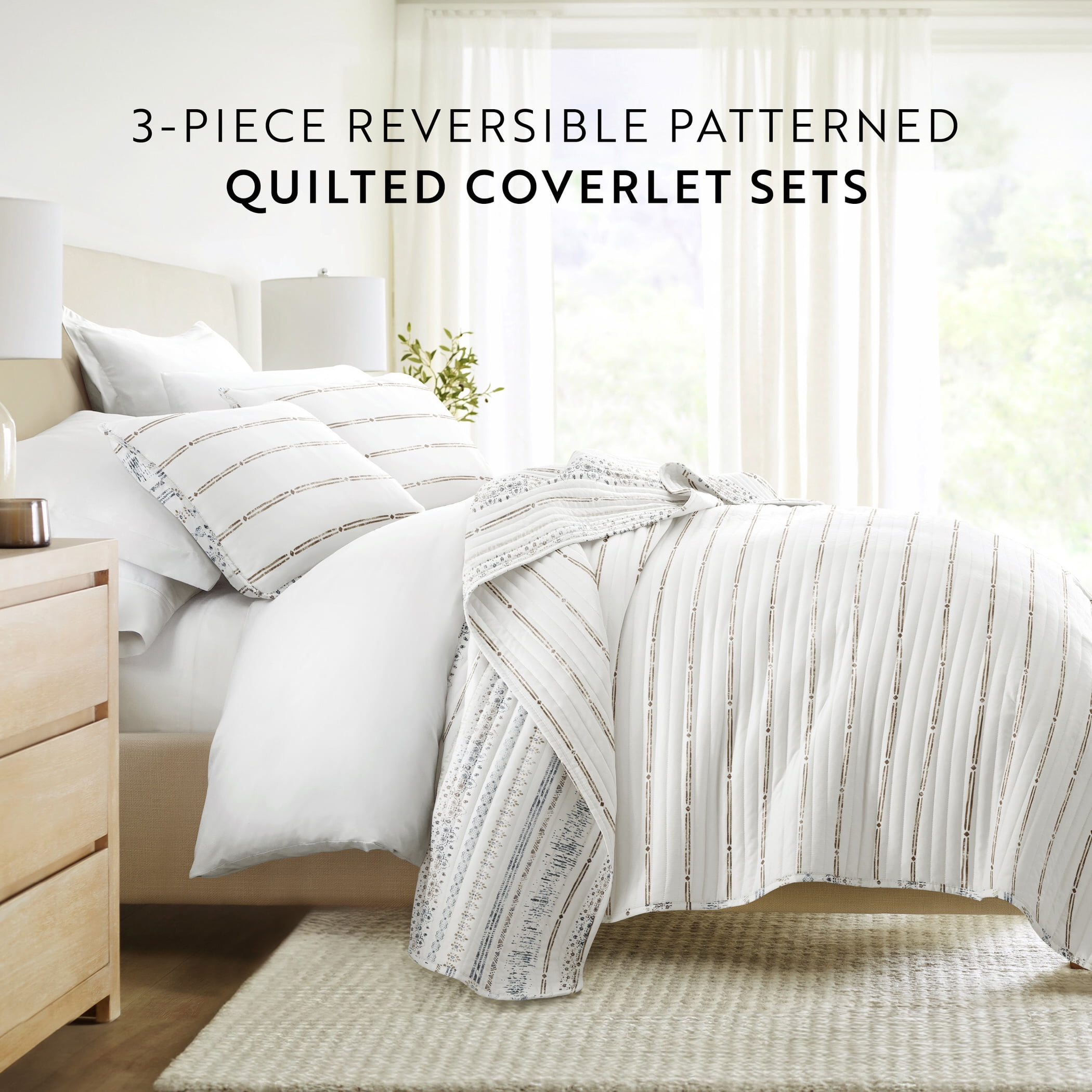 Noble Linens 3-Piece Taupe Relic Taupe Reversible Quilt Set, King