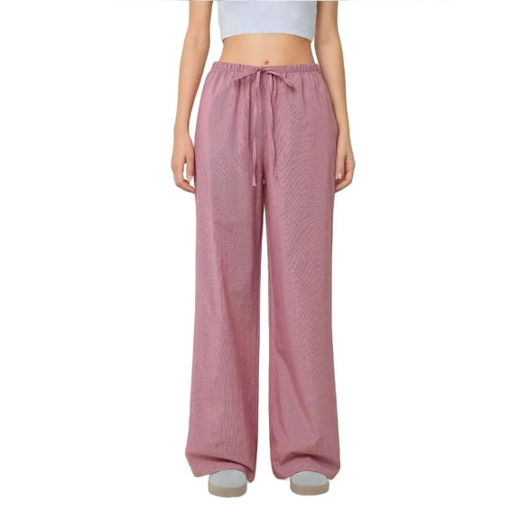 Wide Leg Plaid Cotton Pants