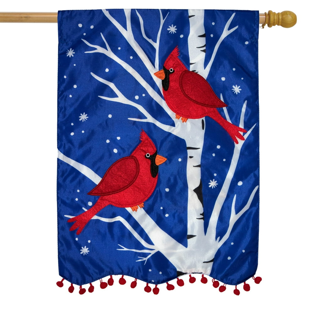 Winter Cardinals Applique House Flag Double Sided 28" x 40" Briarwood
