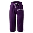 thumbnail image 3 of Casual Pants for Women Letter Print Mid Waist Capri Trousers with Drawstring Summer Slim Fit Comfortable Womens Slacks Purple Xxl, 3 of 3