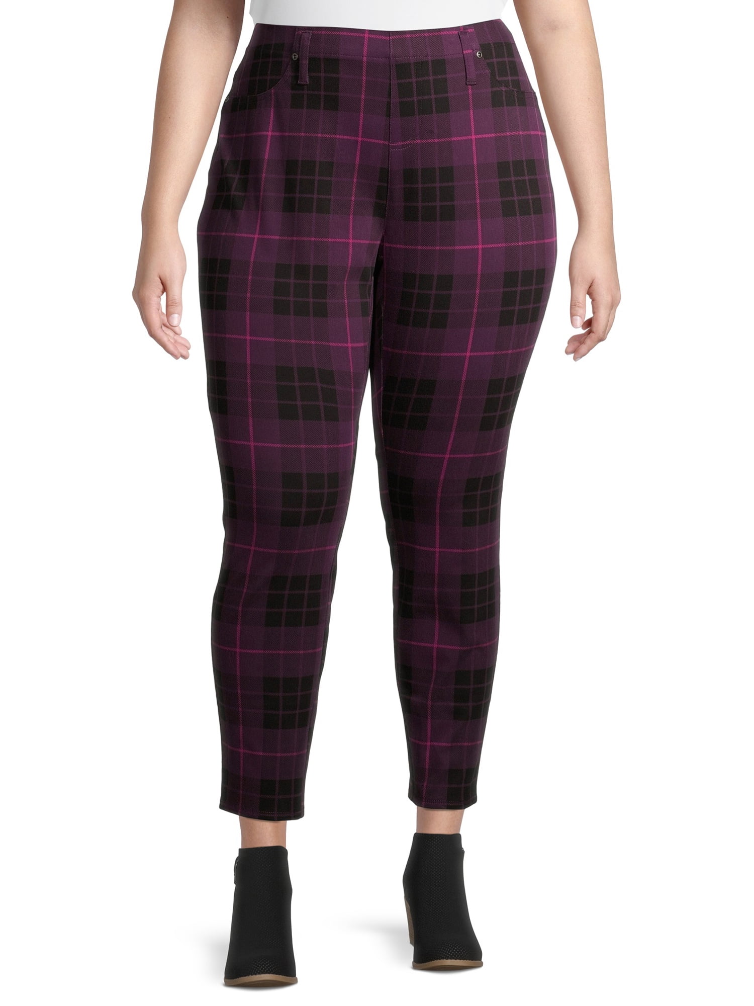 Plus Size Plaid Printed Jeggings 