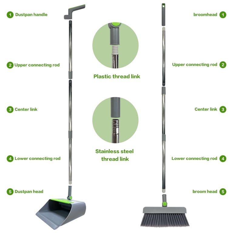 HOME TIMES 3-in-1 Broom Dustpan and Brush Set, Stainless Steel