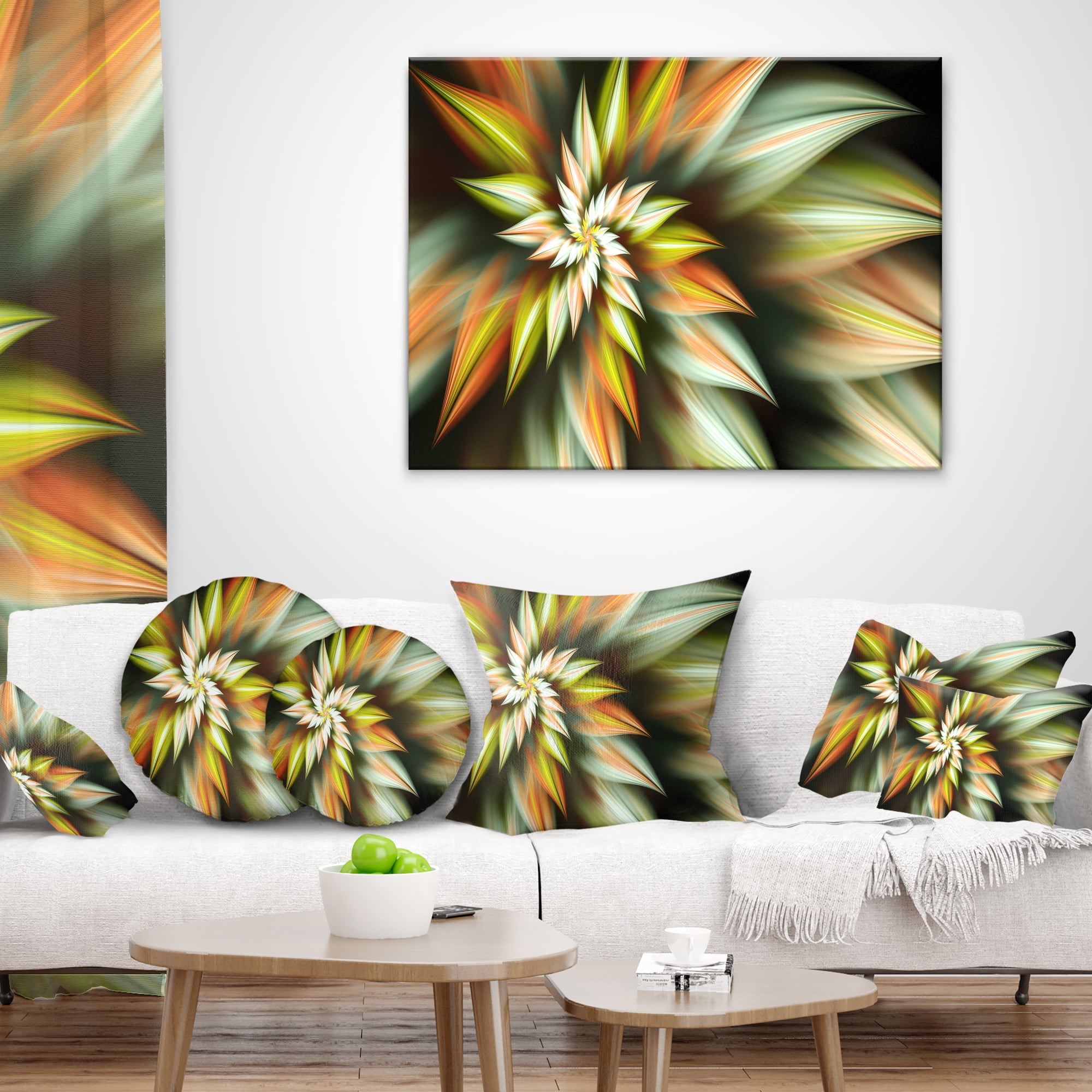 Designart Exotic Brown Fractal Spiral Flower - Abstract Throw Pillow - 12x20