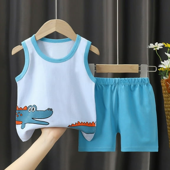 Gerichy Baby Boy Outfits Summer Outfits Set For Kids Boys Baby Toddler Cartoon Outfits Vest Sleeveless Printed Dinosaur Tops Shorts