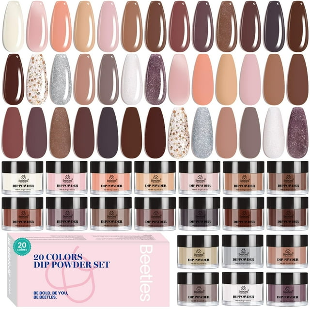 Set de polvos para uñas Beetles DPN070, 20 colores, 10 ml, rosa nude