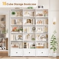 thumbnail image 5 of Homfa 72" Tall Triple Wide Bookshelf with Storage Drawers, 5-Tier Large Bookshelf with 15 Display Shelves for Living Room Home Office, White, 5 of 10