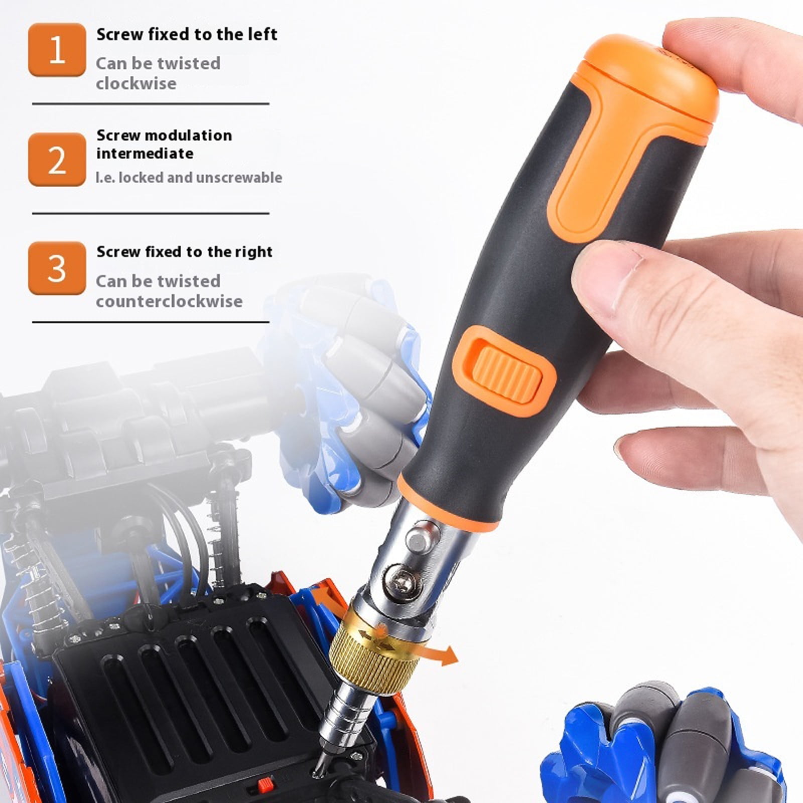 Multi Purpose Ratcheting Screwdriver Set 10 High Torques Bits 210mm Nonslip Shaft Professional Electronics Tool