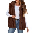 thumbnail image 3 of BiZtdJrK Prime Sales Today Womens Faux Fur Vest Winter Warm Short Coat Fluffy Shaggy Sleeveless Jacket Lounge Fuzzy Outerwear Coffee S, 3 of 7