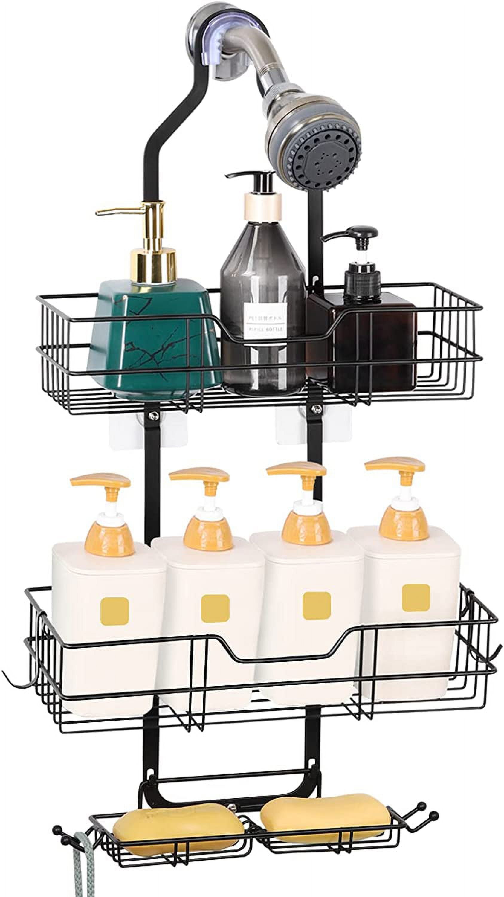 Over Head Shower Caddy Basket with Hooks, 3 Layers Bathroom Storage Rack Shelf