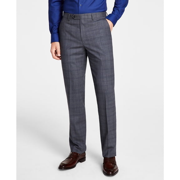 Michael Kors Men's Plaid Classic-Fit Wool-Blend Stretch Pants Gray B4HP $190 (Regular,44,32 in)