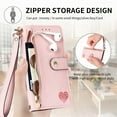 thumbnail image 6 of Ancove for iPhone 13 Pro Max Wallet Case with Card Holder & Wrist Strap,Cute PU Leather RFID Blocking Love Heart Pattern Kickstand Zipper Purse Flip Case Cover for Women Girls,Pink, 6 of 8