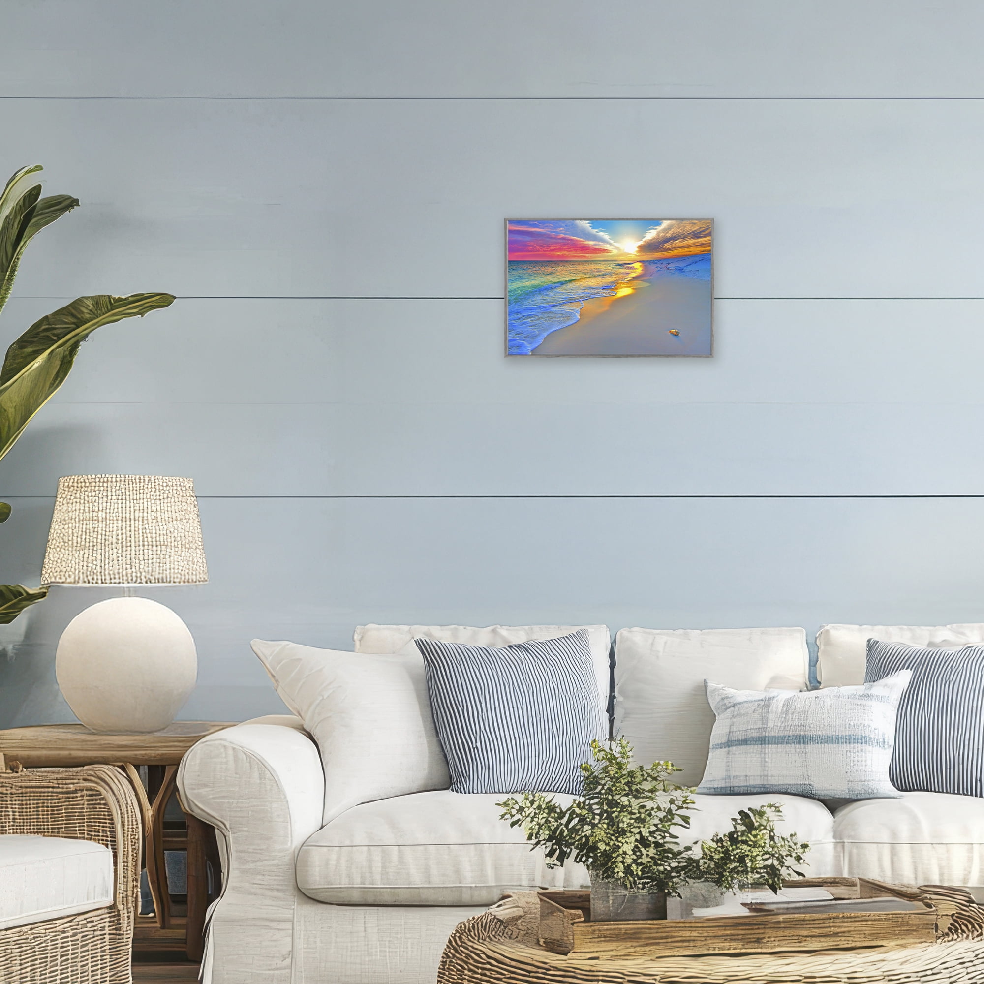 Stupell Industries Prismatic Rainbow Sunset Beach Gray Framed Giclee Art, design by Eszra Tanner