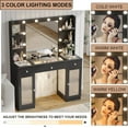 thumbnail image 4 of DIYSET Makeup Vanity Desk with Mirror and Lights, Glass Top Vanity with 2 Taller Acrylic Cabinets & 3 Lighted Drawers & 4 Shelves, Hollywood Bulb Vanity Table with Power Outlets, Black, 4 of 9
