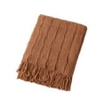 thumbnail image 2 of Soft Knitted Blanket, Fringed Throw, Plush Fleece Material, 69.5 X 50 Inches, for Sofa Lounging, Bed Cover, and Air Conditioning Use, Brown, by FAJHHA, 2 of 8