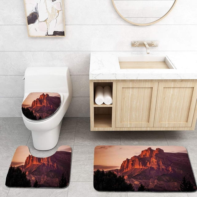 ABPHQTO Cortijo europeo macizo rojizo de piedra de los Alpes franceses en el caluroso sol de verano Juego de alfombras de baño de 3 piezas Alfombra de baño Alfombra de contorno y tapa de inodoro