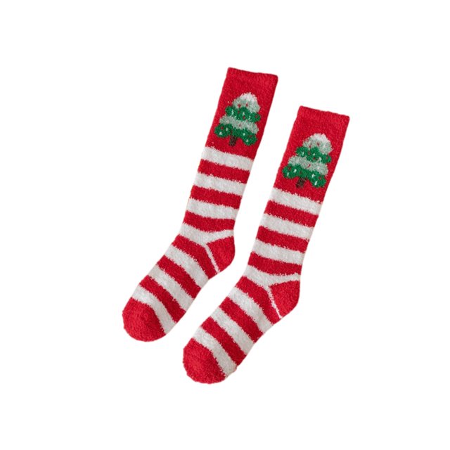 Christmas Socks For Women Knee-High Fleece Stockings With Extra Lining 75% Nylon 2 Pcs Multicolor Holiday Design