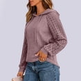 thumbnail image 5 of Tusihei Women Hooded Lace Knitted Long Sleeve Pullover Sweater Drawstring Lightweight Casual Tunic Tops Fall Spring Fashion Pullovers Blouses, Purple S, 5 of 7