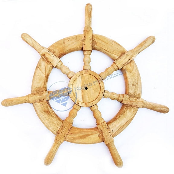 Nagina International Sailor's Large Big & Fat Natural Heavy Nautical Ship Wheel With Wooden Brass Hub & Hand Crafted Spokes- Home Decor - Pirate Nursery Gift (36 Inches)