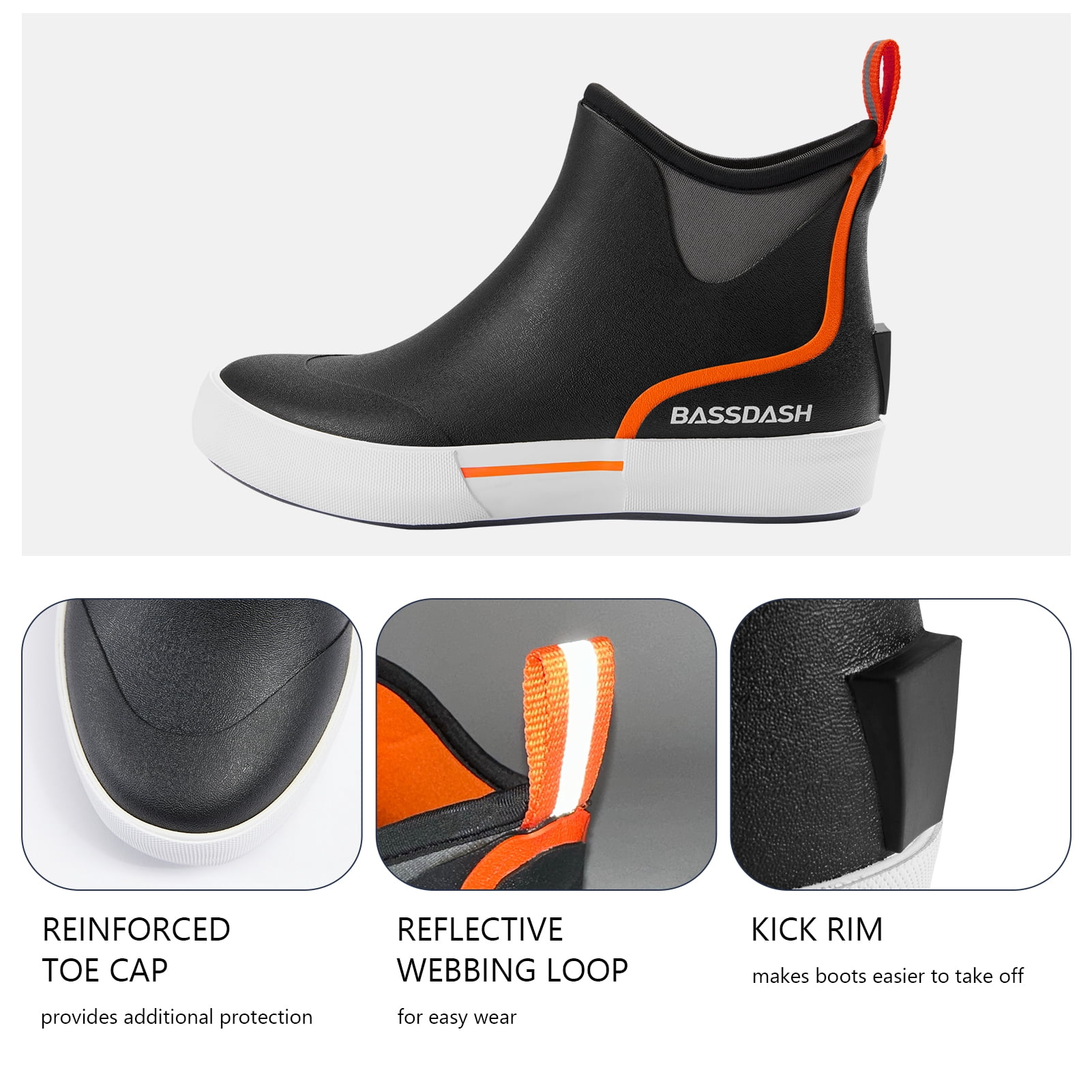Bassdash Womens 4.5” Waterproof Deck Ankle Rain Boots Anti-Slip Neoprene Rubber Garden Fishing Boots