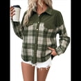 thumbnail image 3 of Camisa de Franela A Cuadros para Mujer, Larga, Informal, para Otoño Verde M, 3 of 10