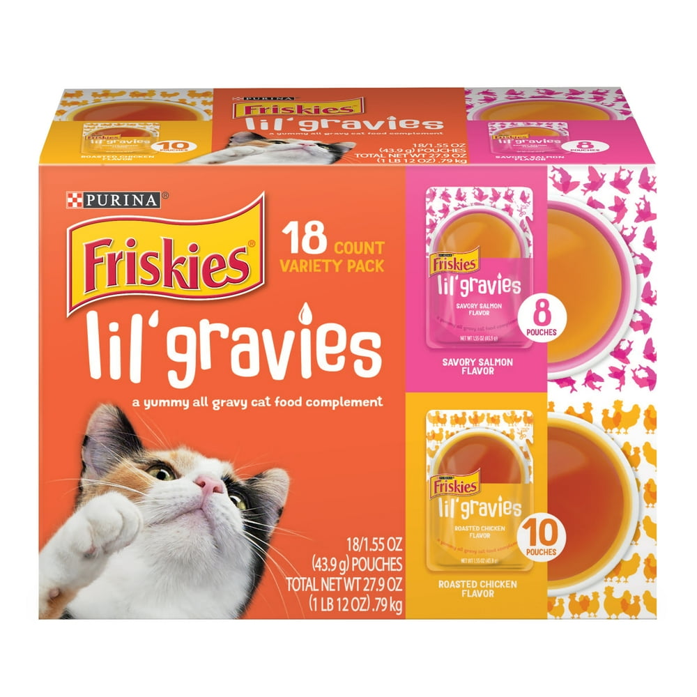 (18 Pack) Friskies Lil' Gravies Variety Pack With Chicken, Salmon